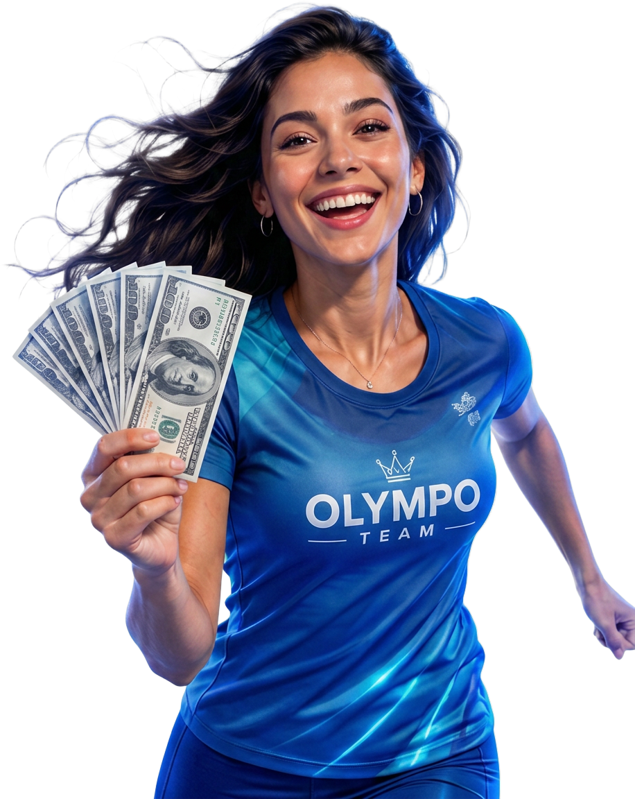 Host da Olympo Team comemorando os ganhos em dólar